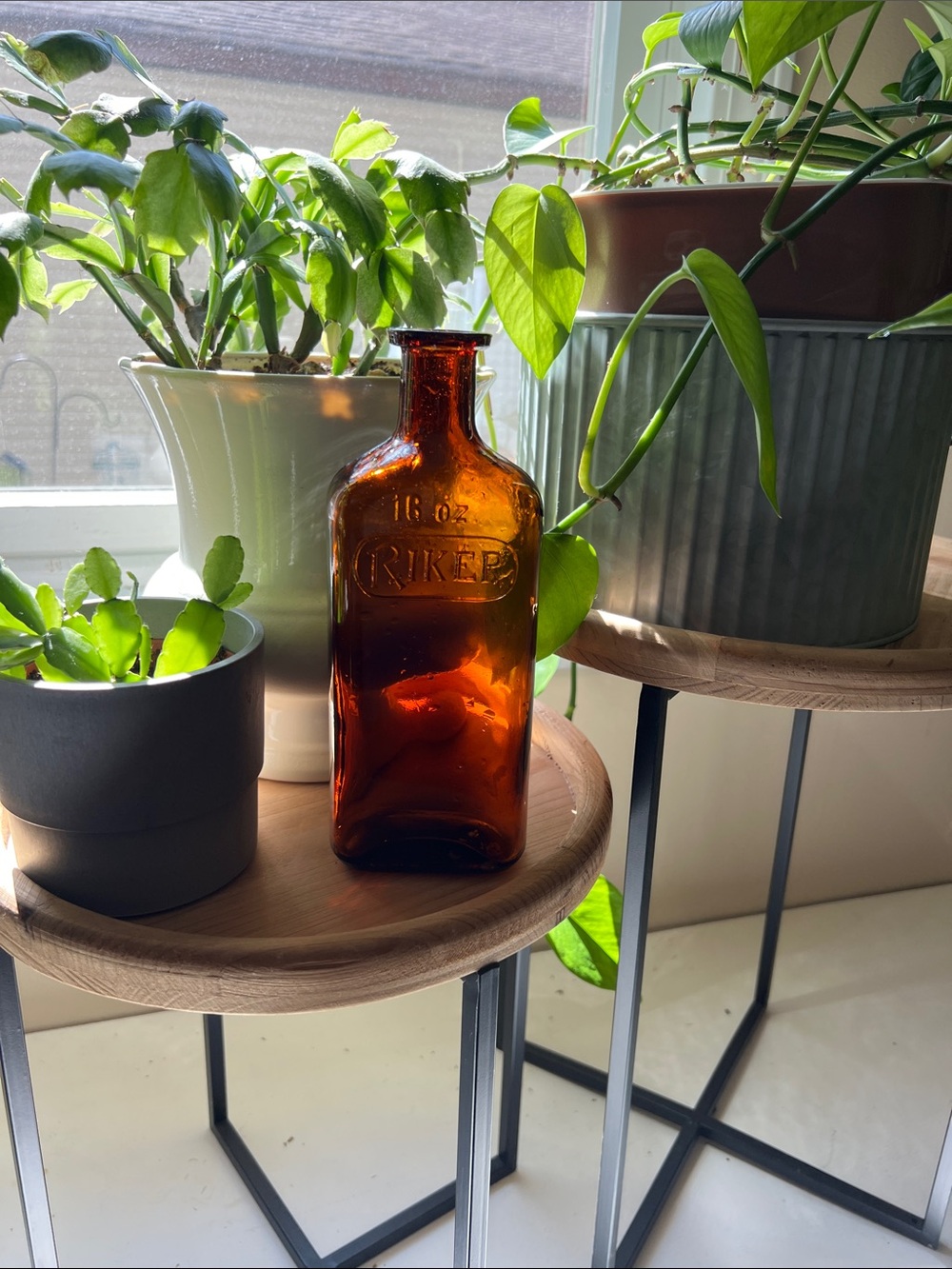 Riker's 16oz Amber Glass Medicine Bottle Vintage